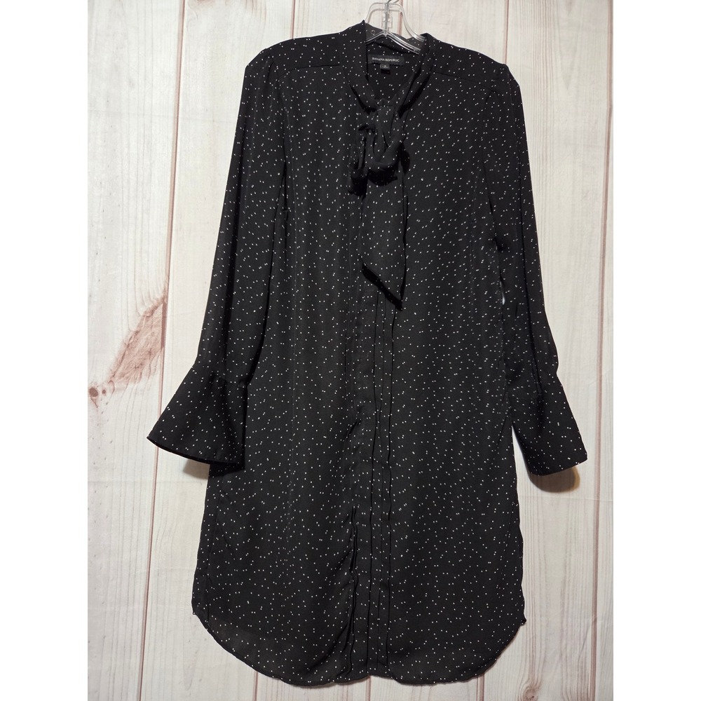 Banana Republic Black Polka Dot Bow Neck Bell Sleeve‎ Shift Dress Size S